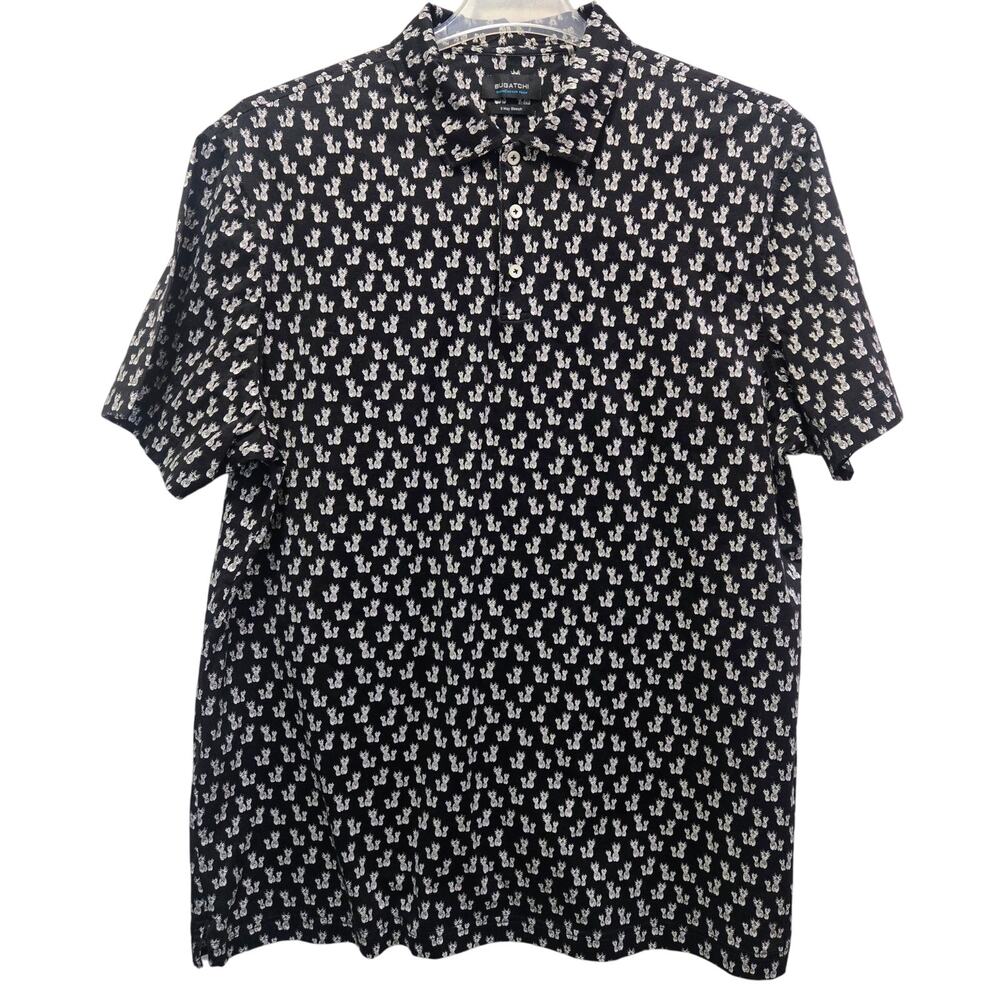 Bugatchi OoohCotton Tech 8-Way Stretch Men White on Black Short-Sleeve Polo 2XL